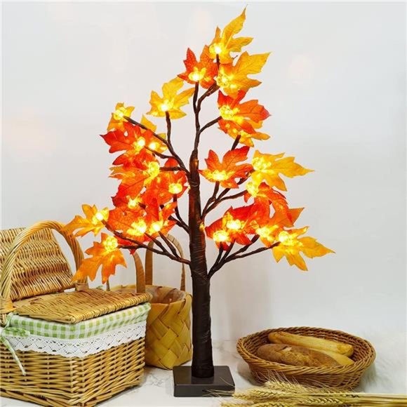 22 Inch Thanksgiving Artificial Maple Tree with Pumpkin LED Lights and Timer - Picture 3 of 7